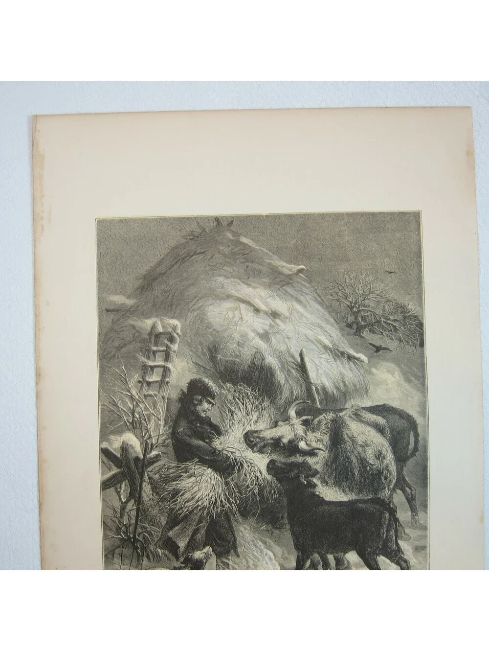 Antique 1873 Wood Engraving Print Christmas in the Fields, John S. Davis, Aldine